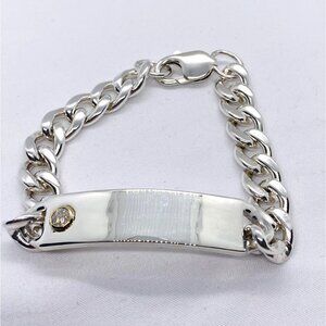 Tiffany & Co Sterling Silver 925 Diamond ID Plate Bracelet 8.75"